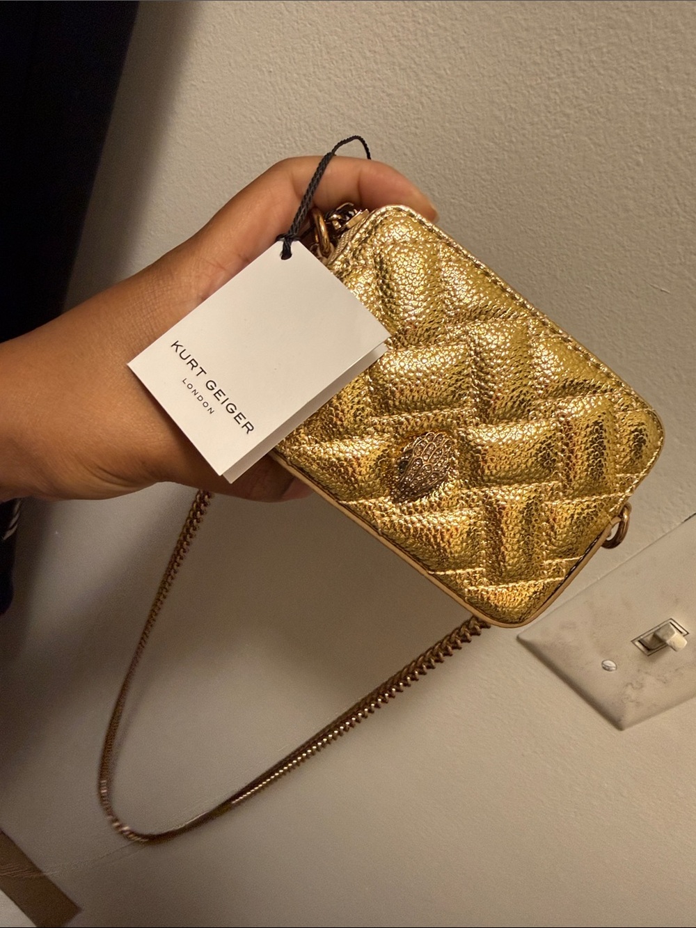 Kurt Geiger Metallic Gold Quilted Mini Crossbody